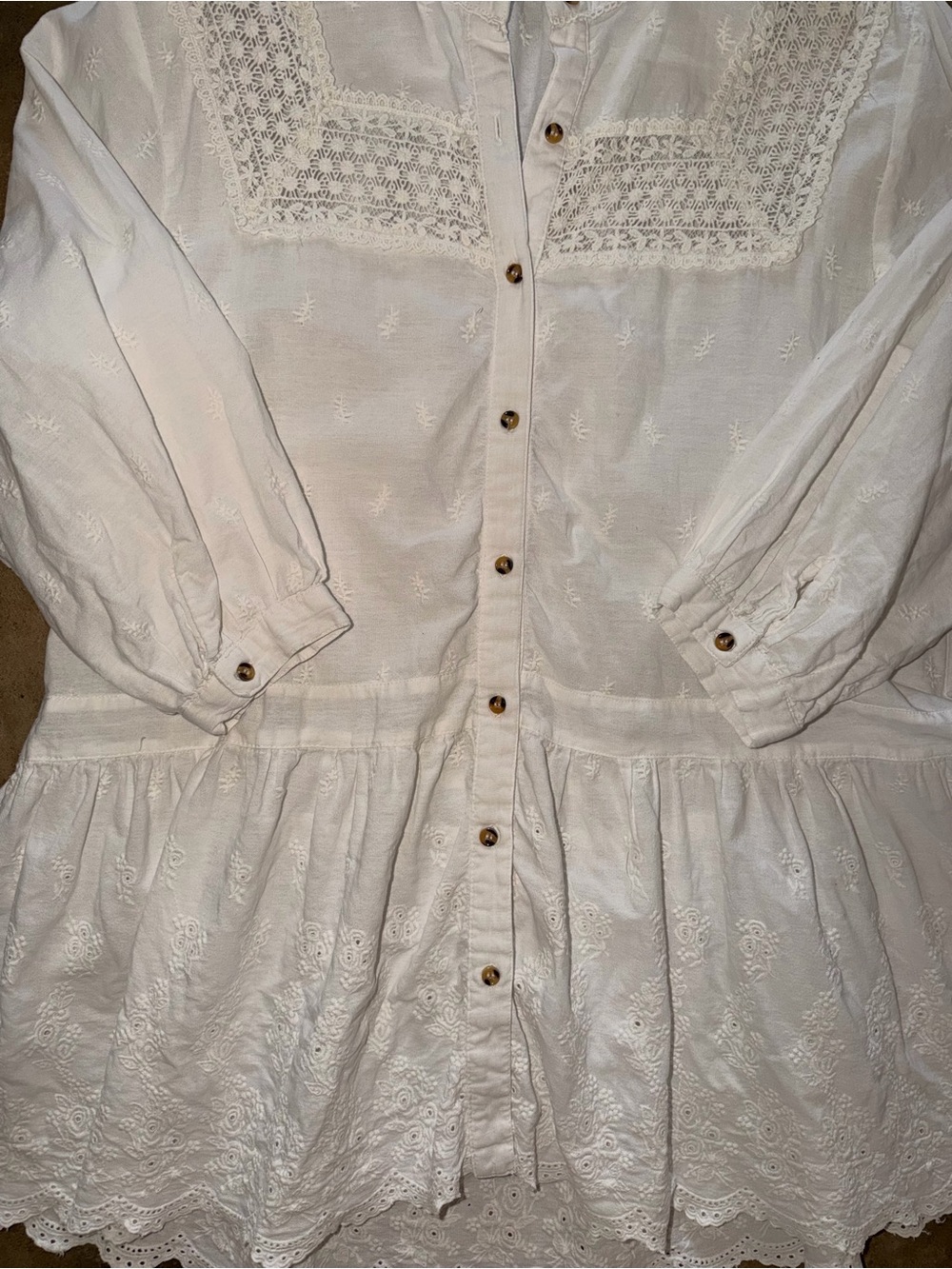 Zara White Eyelet Embroidered Peplum Tunic Blouse Medium - Picture 5 of 10